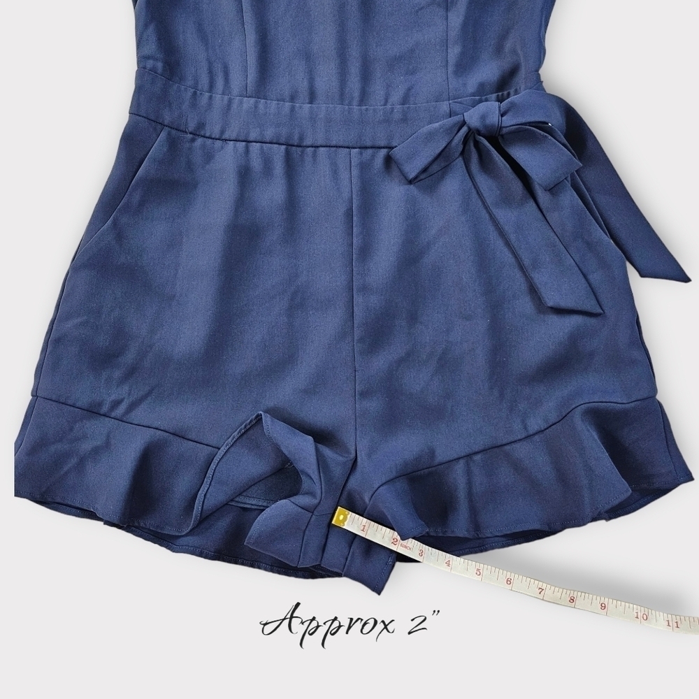 Parker Navy Catherine Romper Tie Waist Ruffle Hem Size 4 - Picture 13 of 14